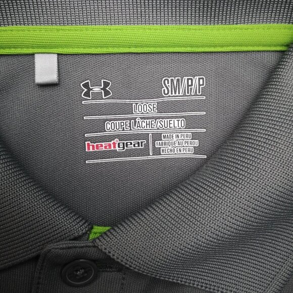 Under Armour Heatgear Men's Size Small Grey & Lime Green Loose Fit Polo Shirt - Picture 3 of 11